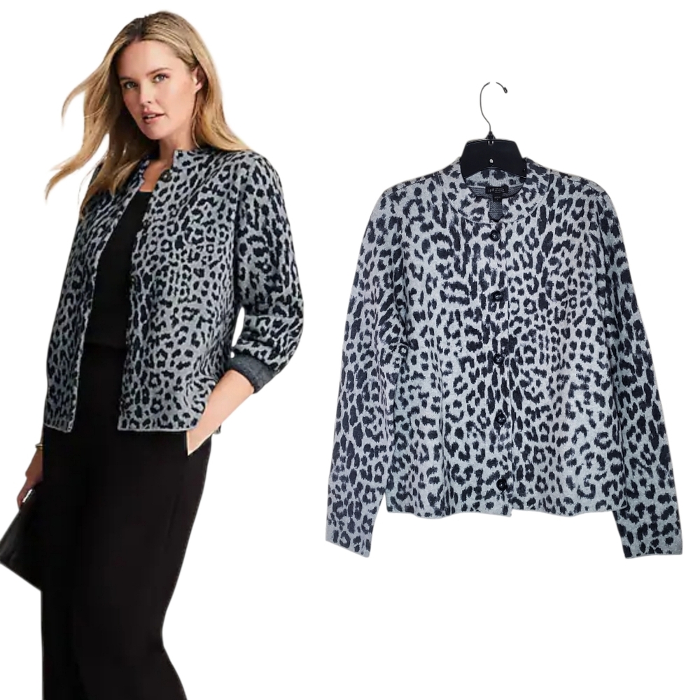 J.Jill Wearever Leopard Animal Print Longsleeve Knit Cardigan Sweater Jacket S